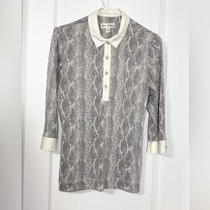 Vintage Sport Haley Gray Snakeskin Pattern Polyester Golf Shirt Cream Trim Small